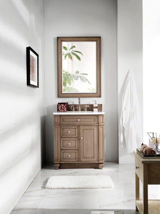 30 Inch Bristol Freestanding Vanity in Whitewashed Walnut / White Zeus Top