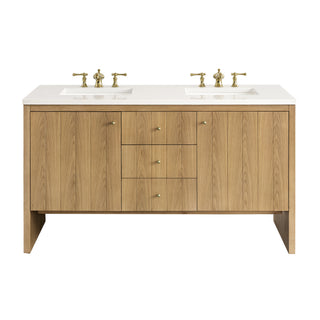 60 Inch Hudson Freestanding Vanity in Light Natural Oak / White Zeus Top