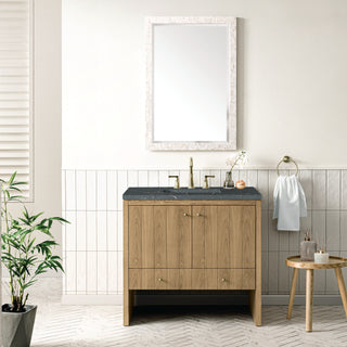 36 Inch Hudson Freestanding Vanity in Light Natural Oak / Parisien Bleu Top