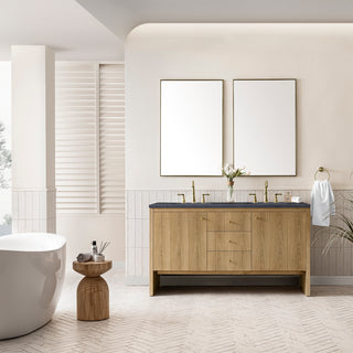 60 Inch Hudson Freestanding Vanity in Light Natural Oak / Charcoal Soapstone Top