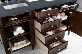 60 Inch Brittany Freestanding Vanity in Burnished Mahogany / Charcoal Soapstone Top