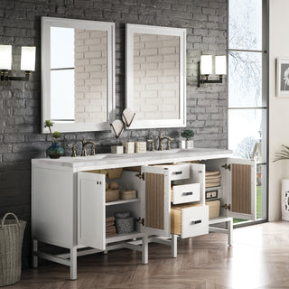 72 Inch Addison Freestanding Vanity in Glossy White / Victorian Silver Top