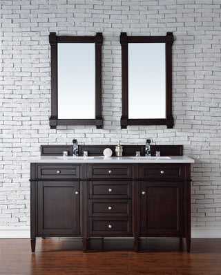 60 Inch Brittany Freestanding Vanity in Burnished Mahogany / White Zeus Top