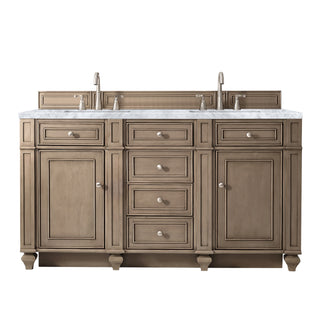 60 Inch Bristol Freestanding Vanity in Whitewashed Walnut / Carrara White Top