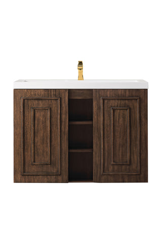 39.375 Inch Alicante' Floating Vanity in Mid-Century Acacia / White Glossy Top
