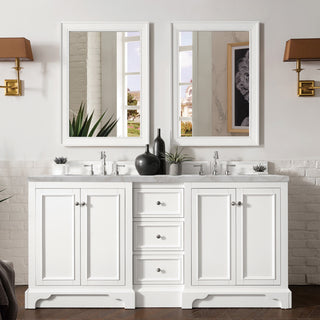 73.25 Inch De Soto Freestanding Vanity in Bright White / Victorian Silver Top