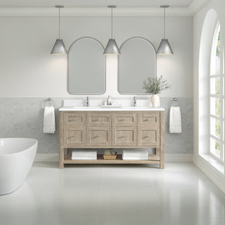60 Inch Breckenridge Freestanding Vanity in Whitewashed Oak / White Zeus Top