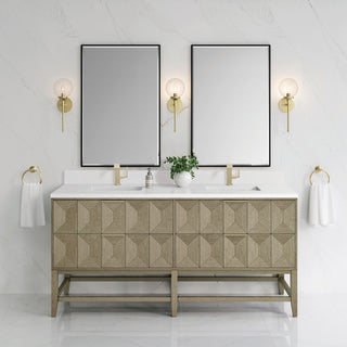 72 Inch Emmeline Freestanding Vanity in Pebble Oak / White Zeus Top