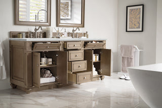 72 Inch Bristol Freestanding Vanity in Whitewashed Walnut / Ethereal Noctis Top