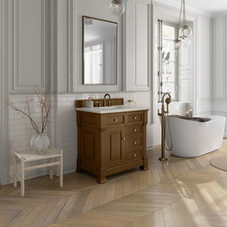 36 Inch Brookfield Freestanding Vanity in Honey Oak / Victorian Silver Top