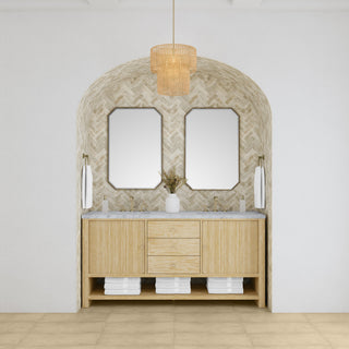72 Inch Marigot Freestanding Vanity in Sunwashed Oak / Carrara White Top