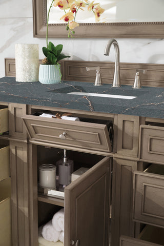 60 Inch Bristol Freestanding Vanity in Whitewashed Walnut / Parisien Bleu Top