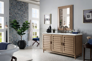 60 Inch Portland Freestanding Vanity in Whitewashed Walnut / Ethereal Noctis Top