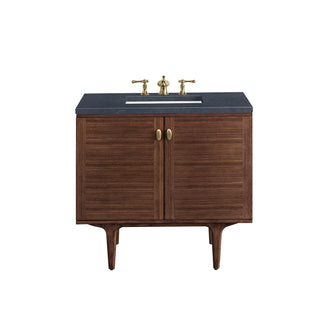 36 Inch Amberly Dual Mount Vanity in Mid-Century Walnut / Charcoal Soapstone Top