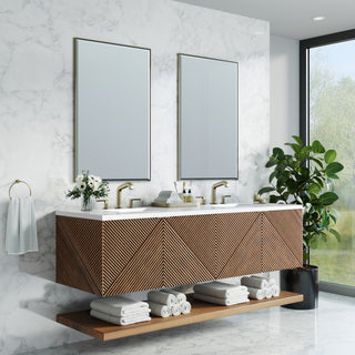 72 Inch Marcello Floating Vanity in Chestnut / White Zeus Top