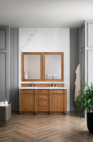 60 Inch Bristol Freestanding Vanity in Saddle Brown / White Zeus Top