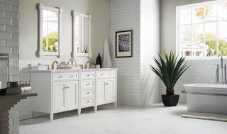 72 Inch Brittany Freestanding Vanity in Bright White / Carrara White Top