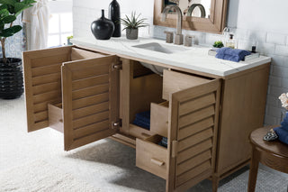 60 Inch Portland Freestanding Vanity in Whitewashed Walnut / Ethereal Noctis Top