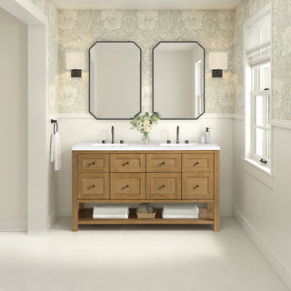 60 Inch Breckenridge Freestanding Vanity in Light Natural Oak / White Zeus Top