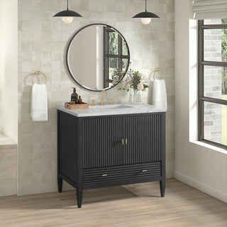 36 Inch Myrrin Freestanding Vanity in Carbon Oak / Ethereal Noctis Top