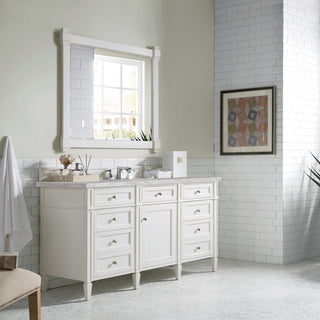 60 Inch Brittany Freestanding Vanity in Bright White / Victorian Silver Top