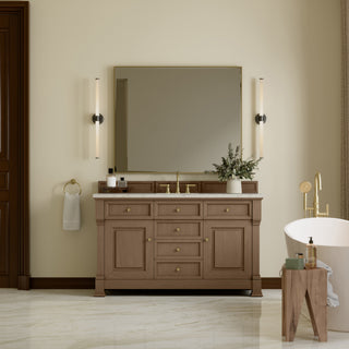60 Inch Brookfield Freestanding Vanity in Pecan / Victorian Silver Top