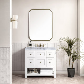 36 Inch Breckenridge Freestanding Vanity in Bright White / Carrara White Top