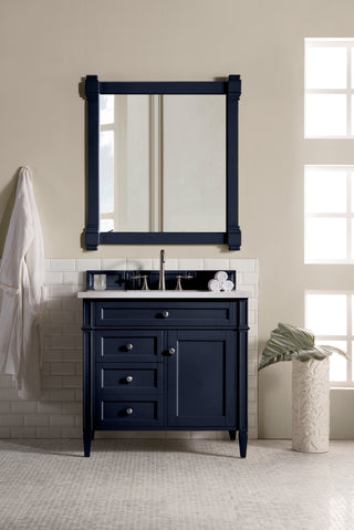 36 Inch Brittany Freestanding Vanity in Victory Blue / Arctic Fall Solid Surface Top