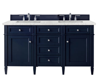 60 Inch Brittany Freestanding Vanity in Victory Blue / Eternal Jasmine Pearl Top