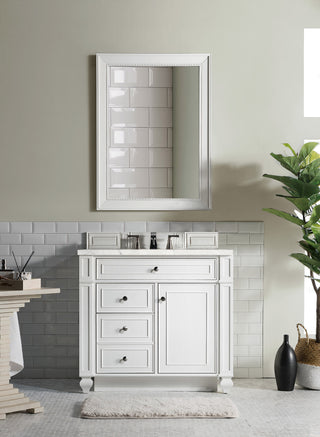 36 Inch Bristol Freestanding Vanity in Bright White / Eternal Jasmine Pearl Top
