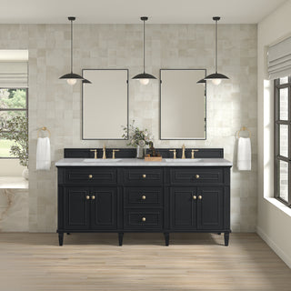72 Inch Lorelai Freestanding Vanity in Black Onyx / Victorian Silver Top