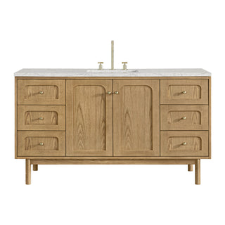 60 Inch Laurent Dual Mount Vanity in Light Natural Oak / Eternal Jasmine Pearl Top