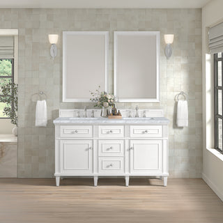 60 Inch Lorelai Freestanding Vanity in Bright White / Carrara White Top