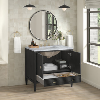 36 Inch Myrrin Freestanding Vanity in Carbon Oak / Carrara White Top
