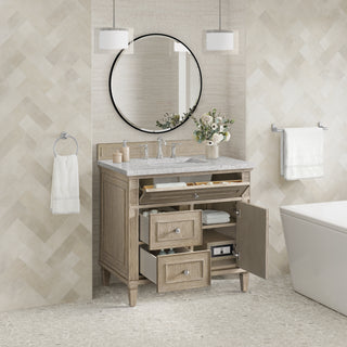 36 Inch Lorelai Freestanding Vanity in Whitewashed Oak / Eternal Jasmine Pearl Top