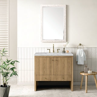 36 Inch Hudson Freestanding Vanity in Light Natural Oak / Victorian Silver Top