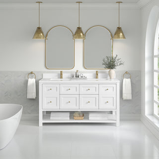 60 Inch Breckenridge Freestanding Vanity in Bright White / White Zeus Top