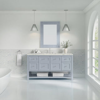 60 Inch Breckenridge Freestanding Vanity in Serenity Blue / Victorian Silver Top