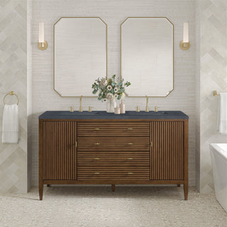 60 Inch Myrrin Freestanding Vanity in Mid-Century Walnut / Charcoal Soapstone Top