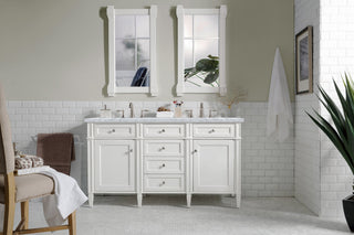 60 Inch Brittany Freestanding Vanity in Bright White / Carrara White Top