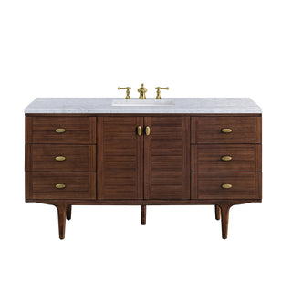 60 Inch Amberly Dual Mount Vanity in Mid-Century Walnut / Carrara White Top