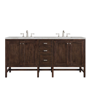 72 Inch Addison Freestanding Vanity in Mid-Century Acacia / Victorian Silver Top