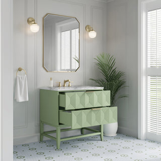 36 Inch Emmeline Freestanding Vanity in Pistachio / Carrara White Top
