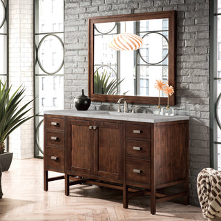 60 Inch Addison Freestanding Vanity in Mid-Century Acacia / Victorian Silver Top