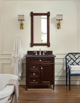 30 Inch Brittany Freestanding Vanity in Burnished Mahogany / Charcoal Soapstone Top