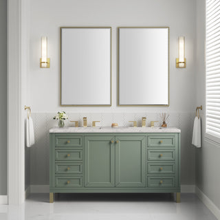 60 Inch Chicago Freestanding Vanity in Smokey Celadon / Eternal Jasmine Pearl Top