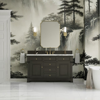 60 Inch Brookfield Freestanding Vanity in Black Onyx / Carrara White Top