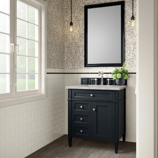 30 Inch Brittany Freestanding Vanity in Black Onyx / Victorian Silver Top