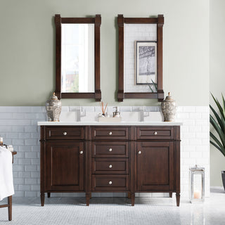 60 Inch Brittany Freestanding Vanity in Burnished Mahogany / White Zeus Top