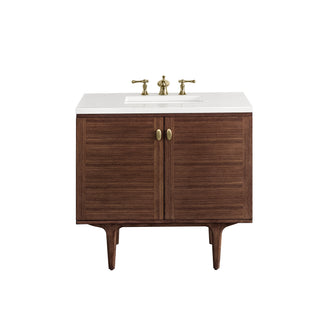 36 Inch Amberly Dual Mount Vanity in Mid-Century Walnut / White Zeus Top